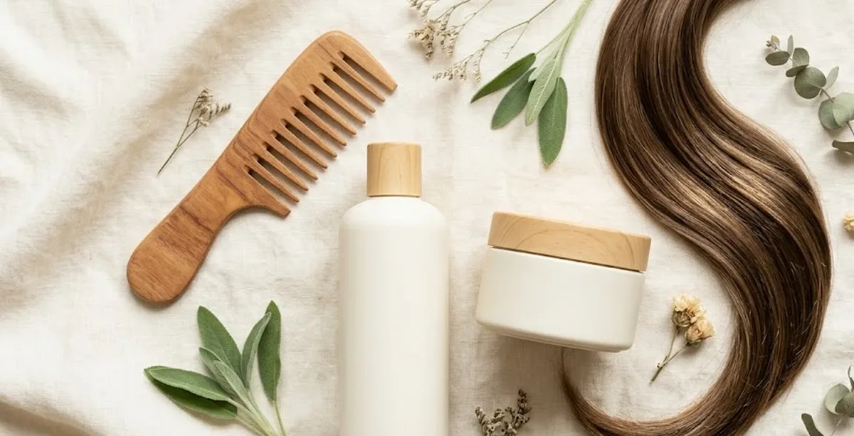 Ciocca di capelli con radici lucide e oleose e punte secche e sfibrate, concetto di capelli grassi alle radici e secchi sulle punte