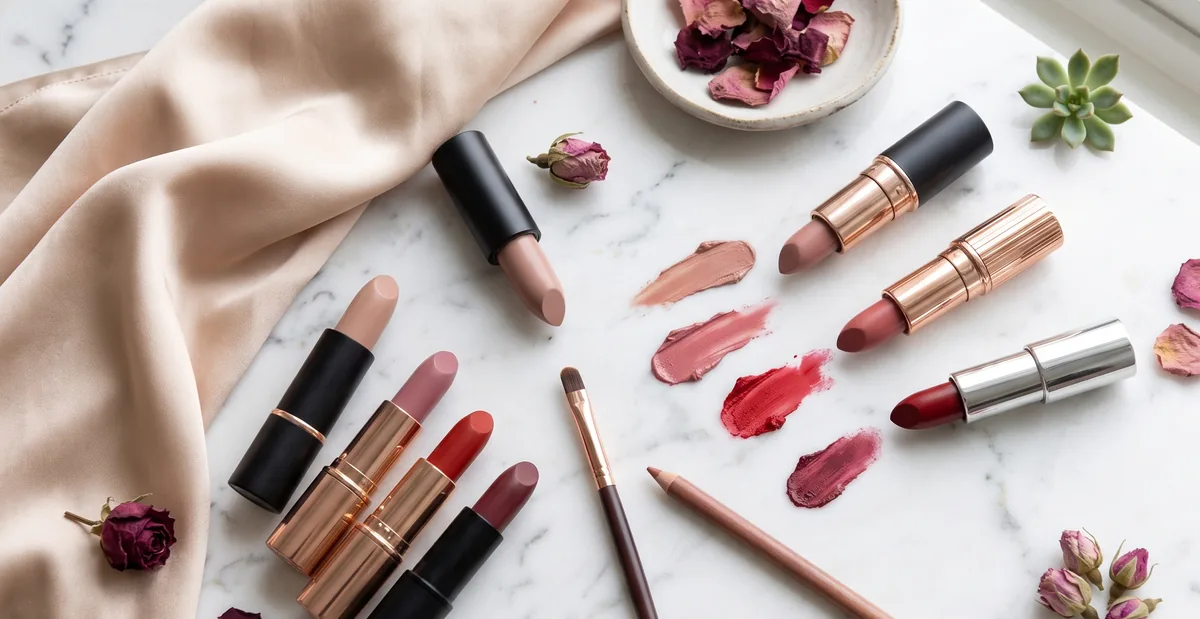 Rossetti di diverse tonalità e finish disposti per la guida su come scegliere il rossetto giusto per il proprio sottotono