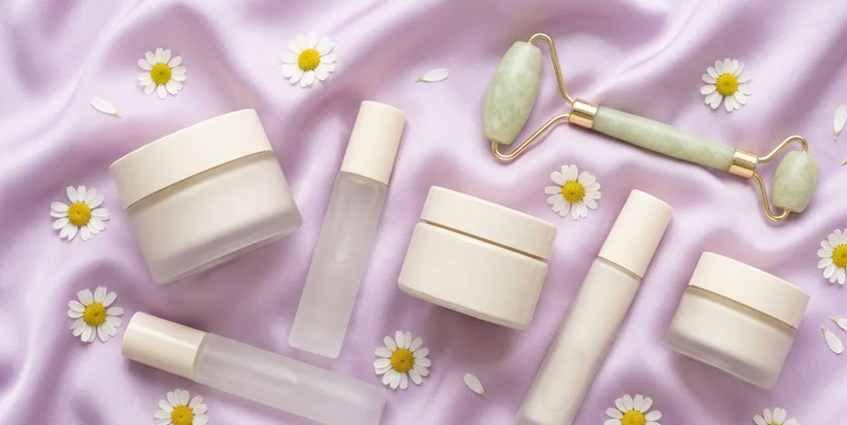 Prodotti contorno occhi su superficie elegante per skincare routine