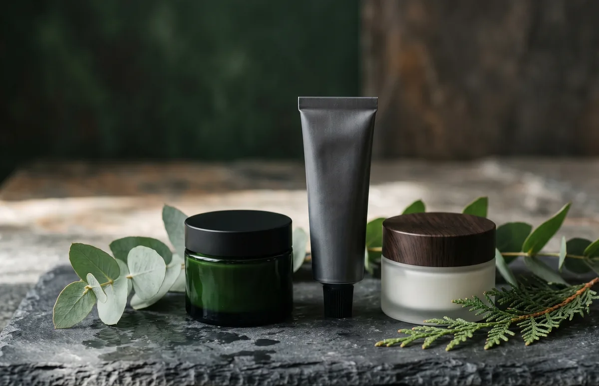 Uomo che applica crema viso davanti allo specchio del bagno, gesto rilassato e pelle luminosa