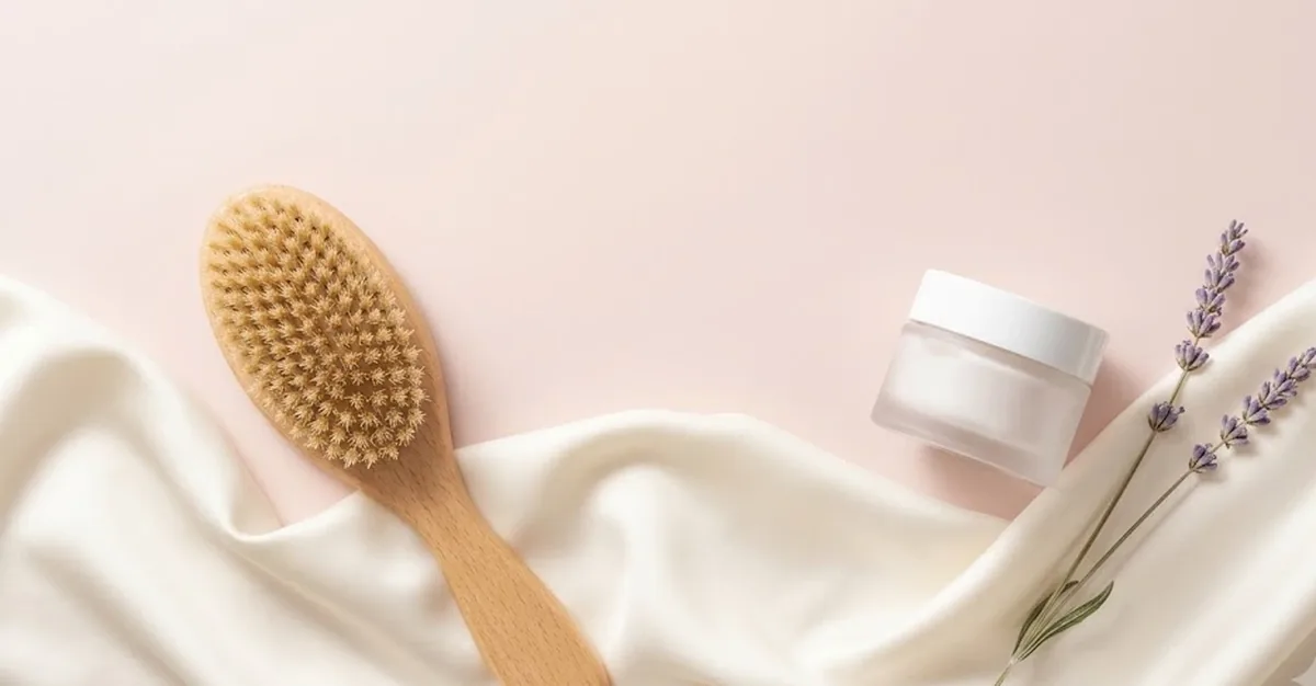 Federa di seta color avorio su cuscino con ciocca di capelli lisci, per illustrare i benefici della seta su capelli e pelle