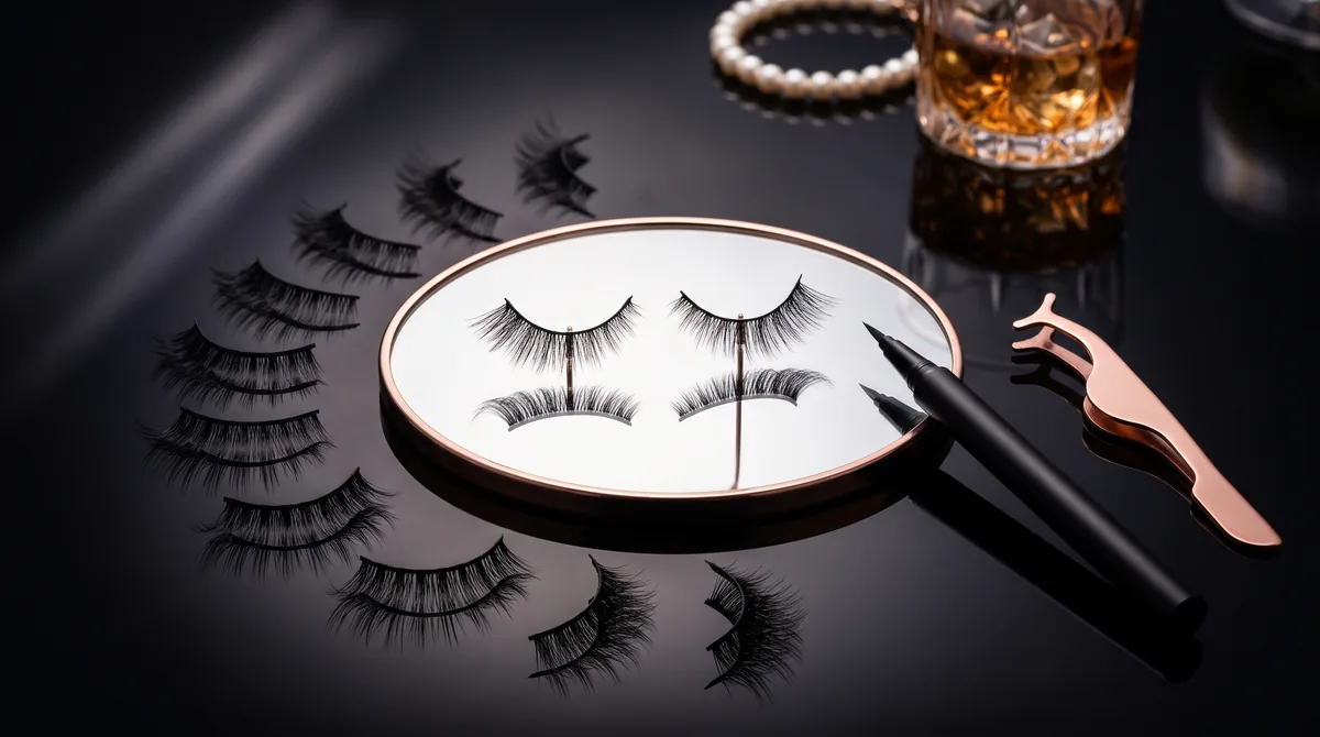 Kit di migliori ciglia magnetiche con eyeliner magnetico, applicatore e paia di ciglia riutilizzabili su fondo chiaro