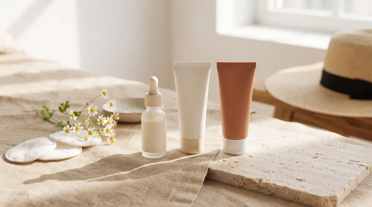 Creme e sieri per il melasma accanto a una protezione solare colorata: confronto della migliore crema per melasma