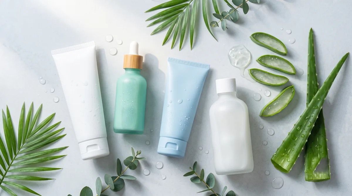 Selezione dei migliori doposole viso e corpo 2026 con aloe vera, texture lenitive e reidratanti su fondo estivo