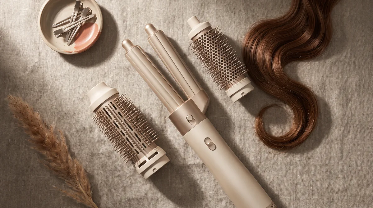 Multistyler ad aria con spazzola tonda e cilindri arriccianti su un piano chiaro, confronto dei migliori modelli
