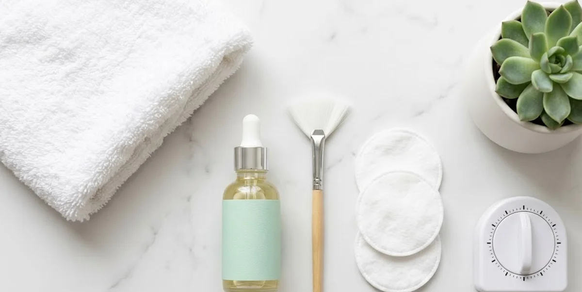 Set di acidi esfolianti e pennello per peeling casalingo su sfondo bianco