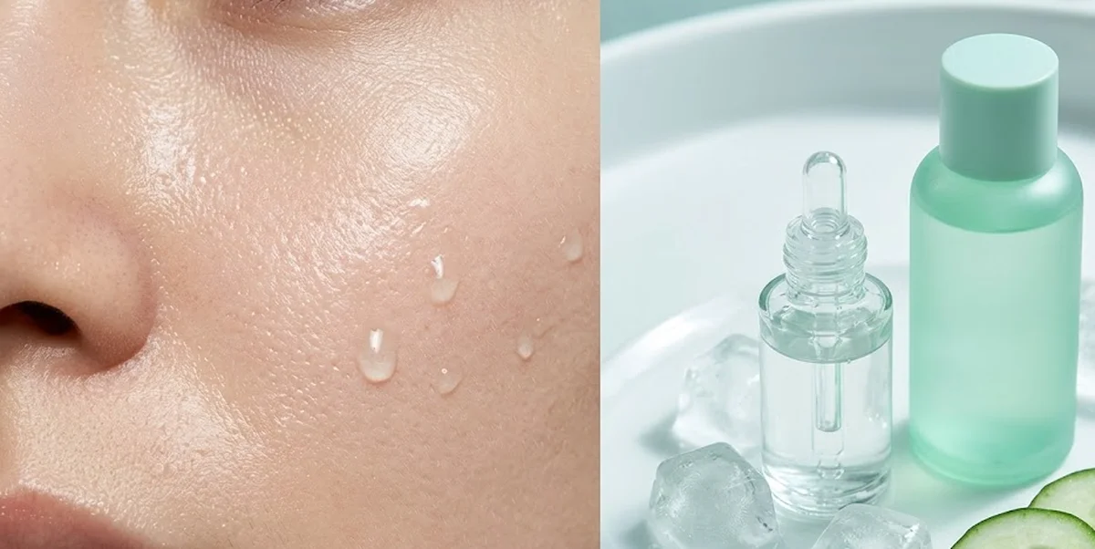 Close-up pelle del viso luminosa con grana fine e uniforme