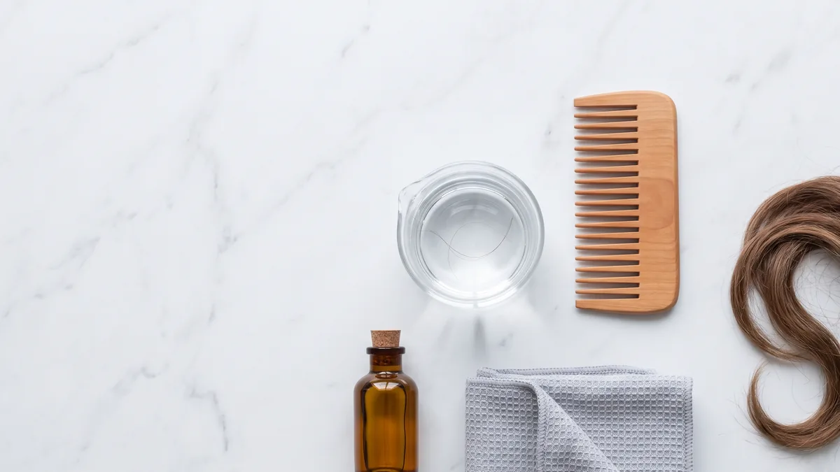Ciocca di capelli osservata da vicino per valutare la porosità dei capelli e lo stato della cuticola